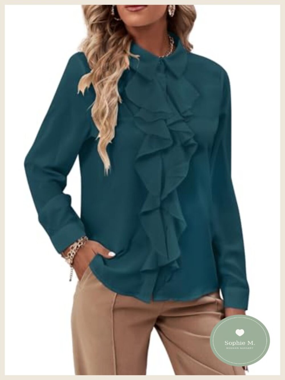 Ruffle Front Long Sleeve Button Down Blouse for Women Plus Size Lightweight
